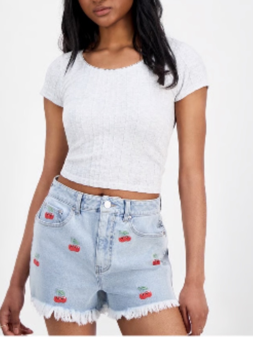 INDIGO REIN RELAXED FOT SUPER HIGH RISE EMBROIDERED CHERRY SHORTS